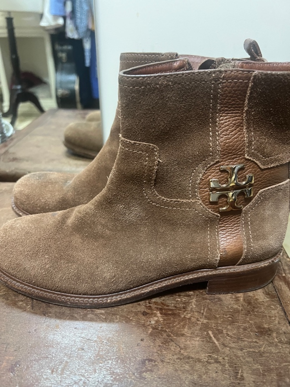 Tory Burch Brown Logo Suede Boots 8.5